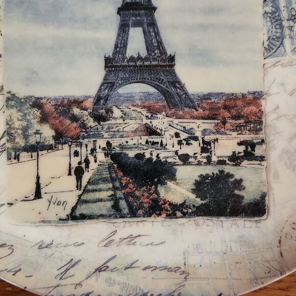 Eiffel Towel Paris decorative ceramic plate with metal plate holder - Picture 8 of 11